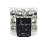 Mini palline in vetro argento 25mm box 24 pezzi, 12 matt/12 lucide