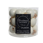 Mini palline in vetro wool white25mm box 24 pezzi, 12 matt/12 lucide