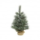 Mini albero con sacco di juta h 45cm innevato