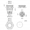 Pulsante antivandalo 19mm Rosso 1P 5A n.a.250V 4 terminali a vite